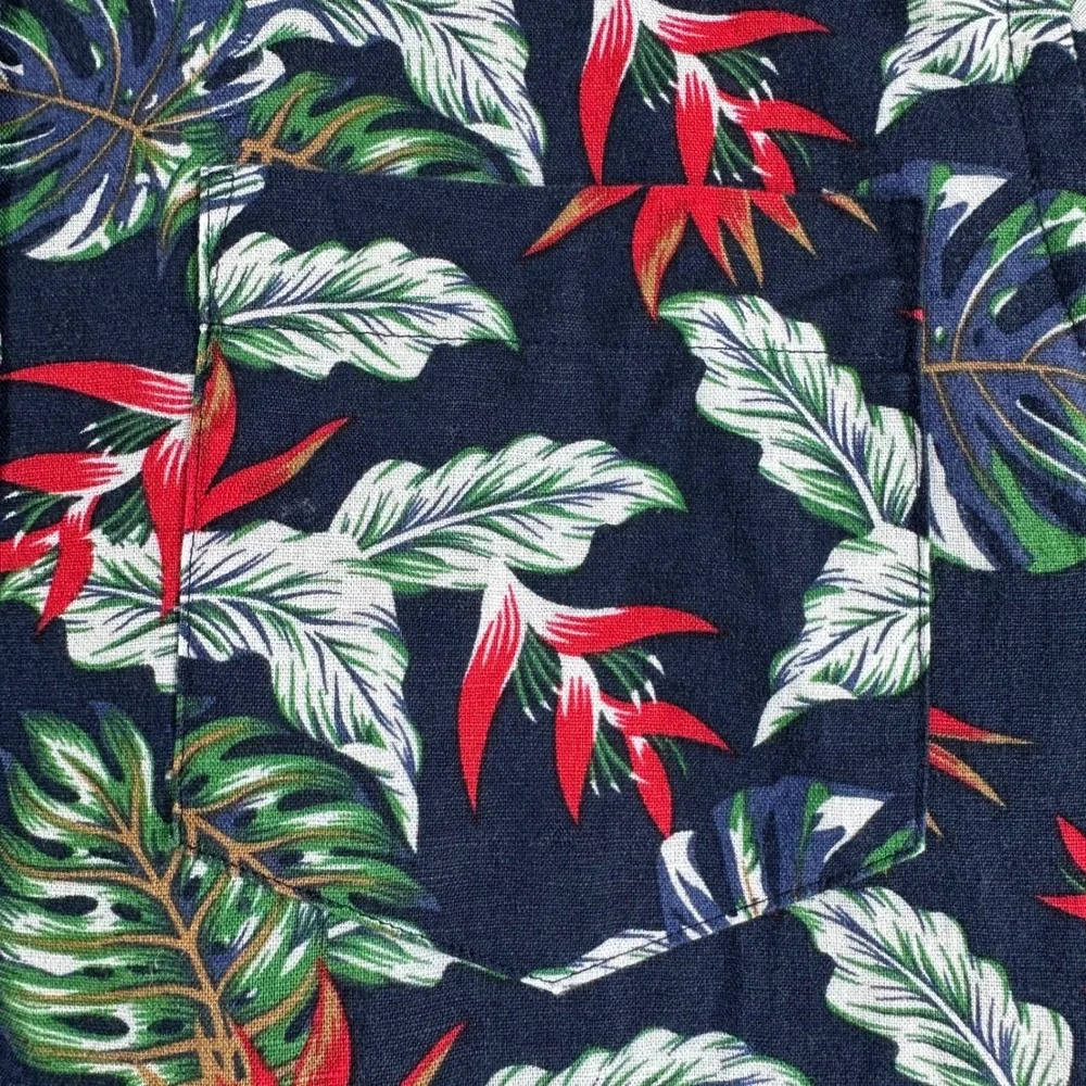 Banana‎ Republic Button Up Mens M Medium Blue Tropical Floral Linen Cotton Slim